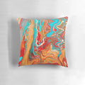 Vibrant abstract paint pour design on a decorative accent pillow.