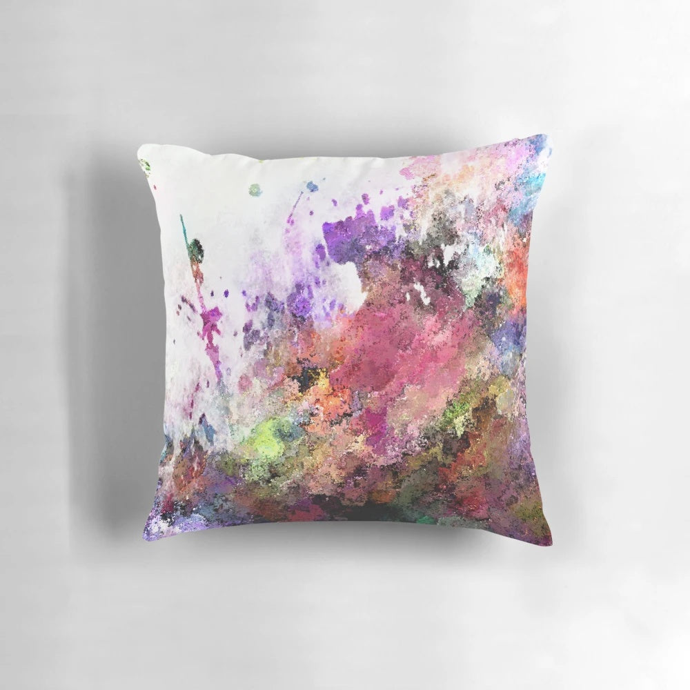 Colorful abstract paint splatter digital painting decorative throw pillow
