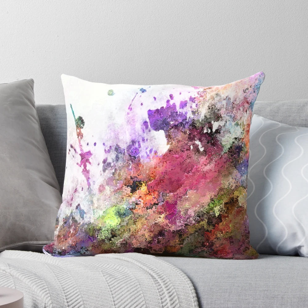 Colorful abstract paint splatter digital painting decorative throw pillow