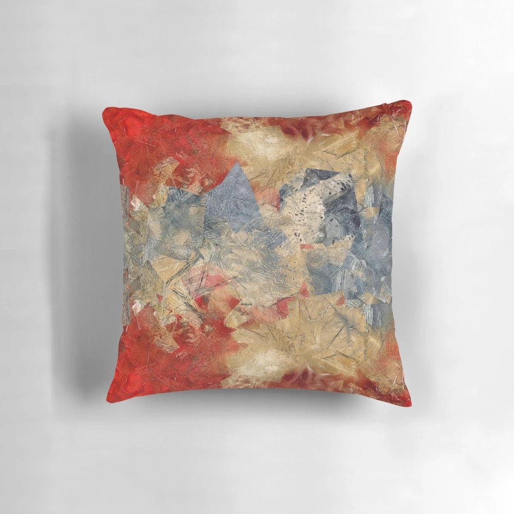 Vibrant abstract painting with red and grey color palette