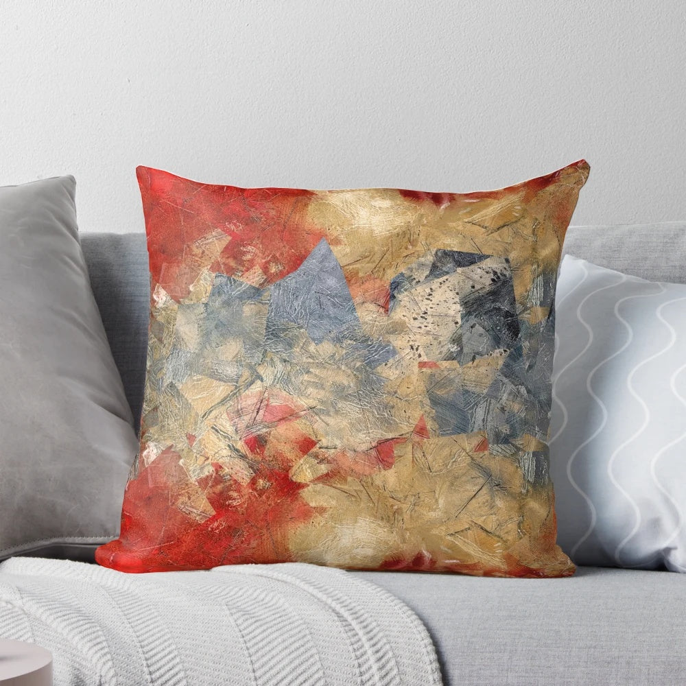 Vibrant abstract painting with red and grey color palette