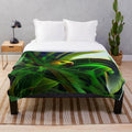 Colorful abstract parrot design on a plush, soft blanket