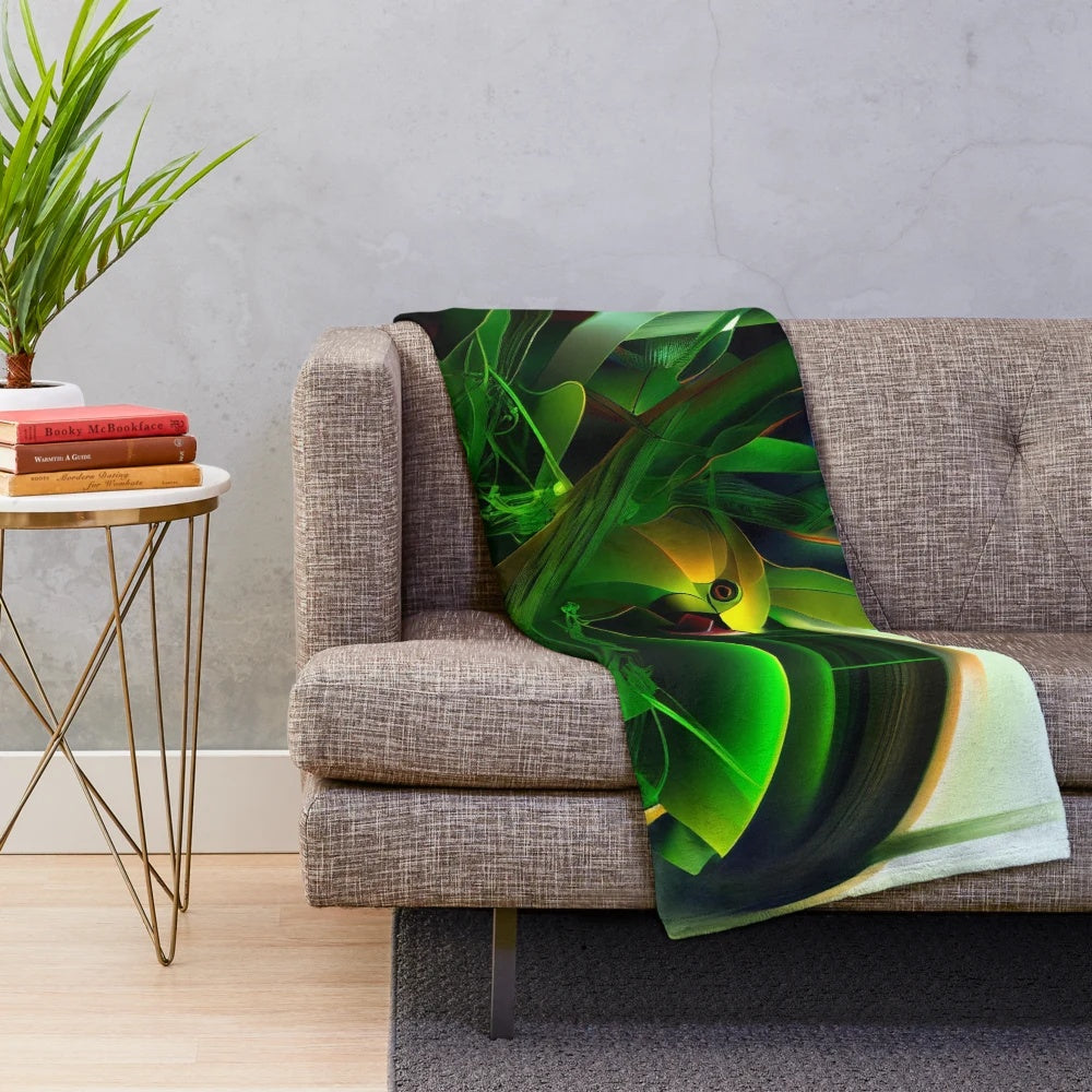 Colorful abstract parrot design on a plush, soft blanket