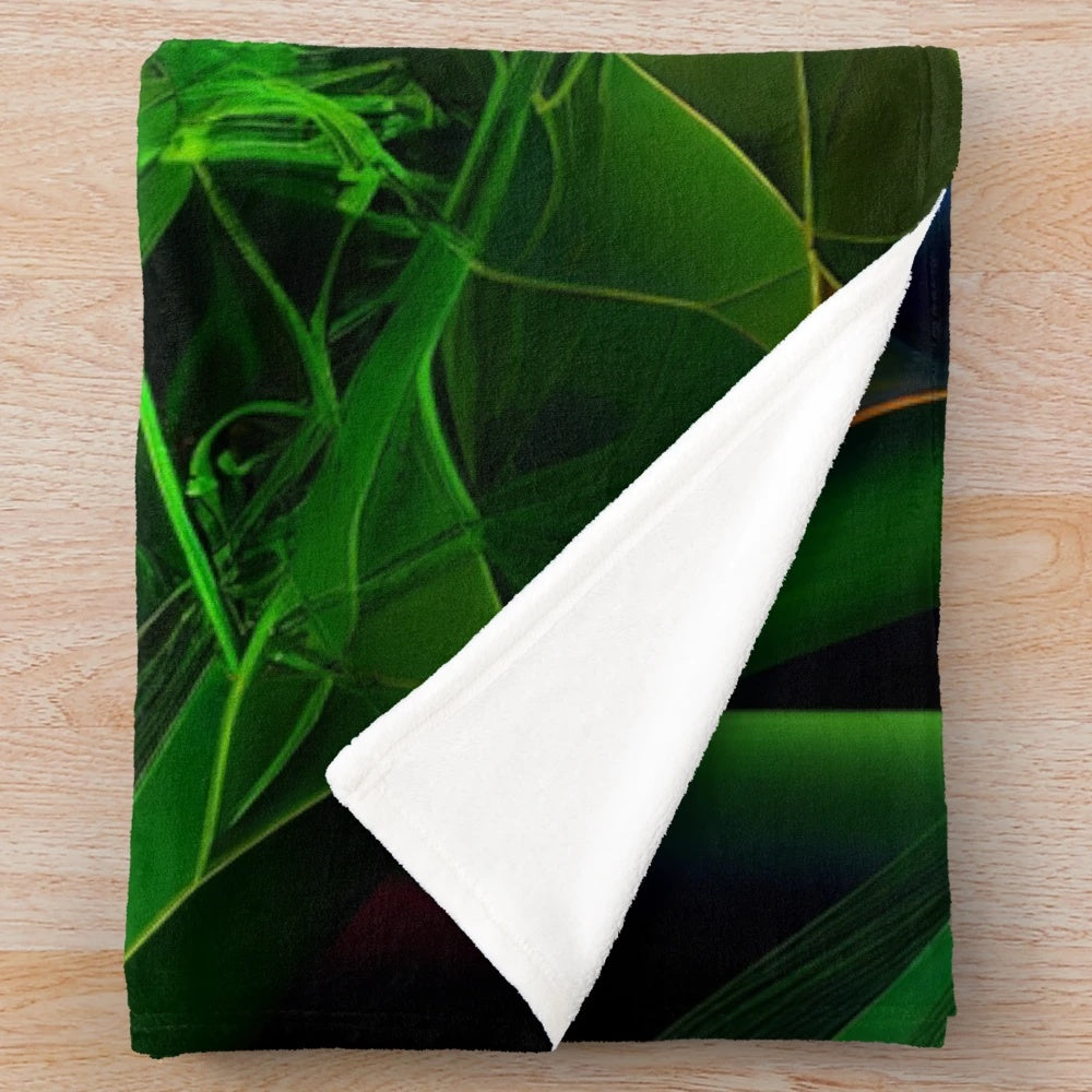 Colorful abstract parrot design on a plush, soft blanket
