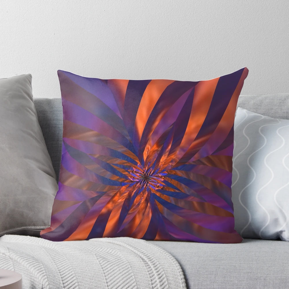 Colorful abstract pattern pillow featuring a fractal design in orange and purple