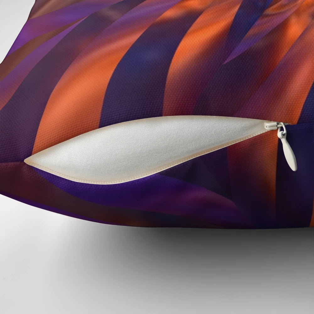 Colorful abstract pattern pillow featuring a fractal design in orange and purple