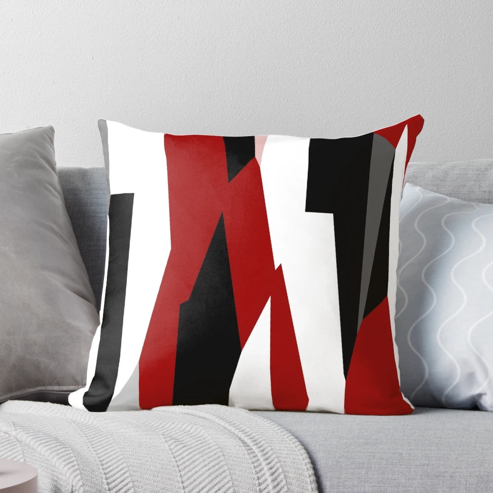 Striking abstract design in red, black and white colors