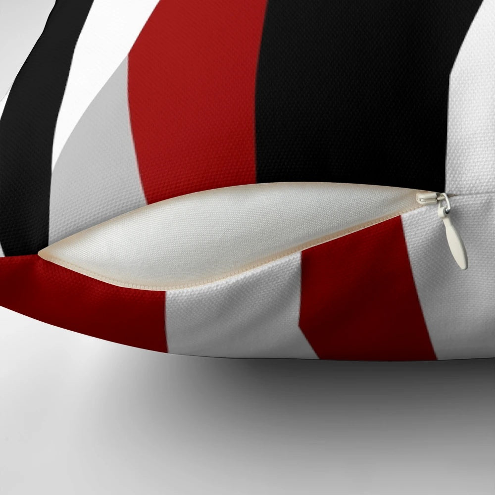 Striking abstract design in red, black and white colors
