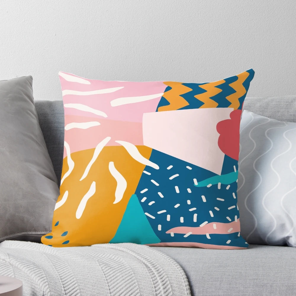 Vibrant abstract pattern decorative throw pillow with pops of color