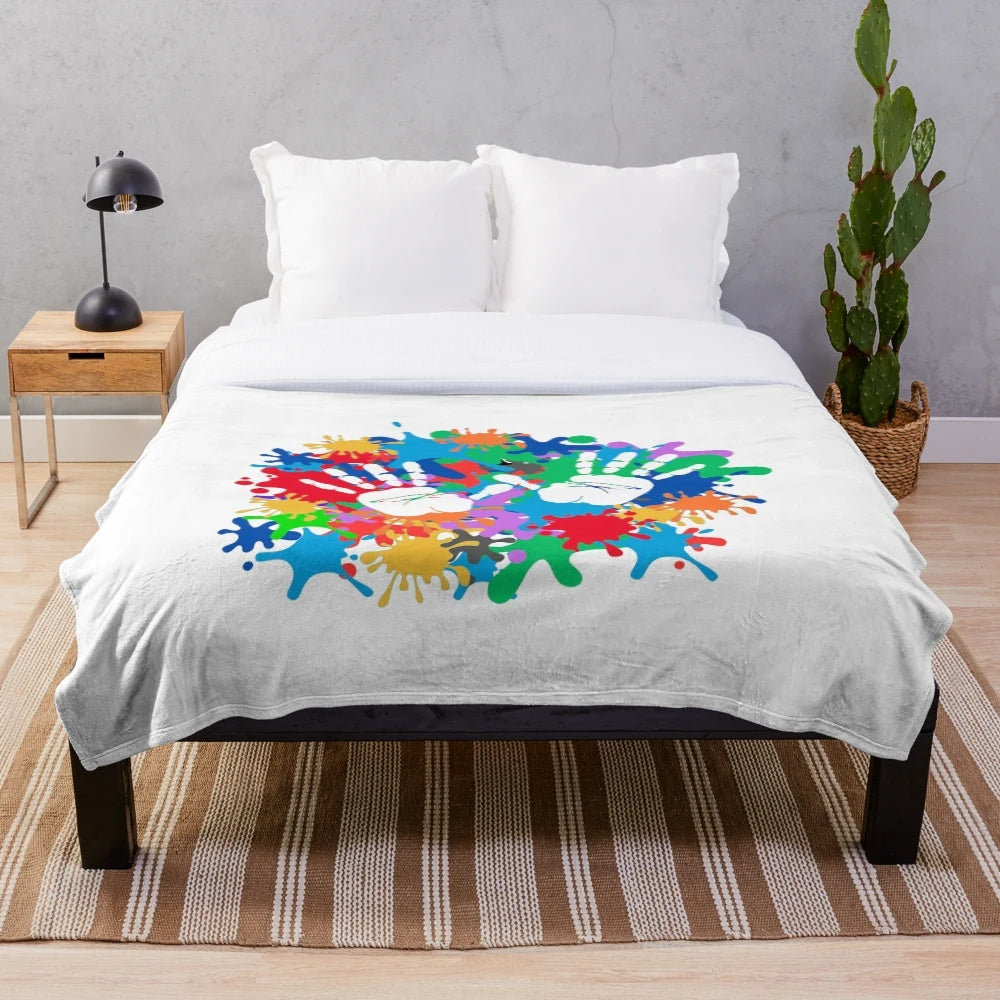 Colorful abstract hands design plush blanket