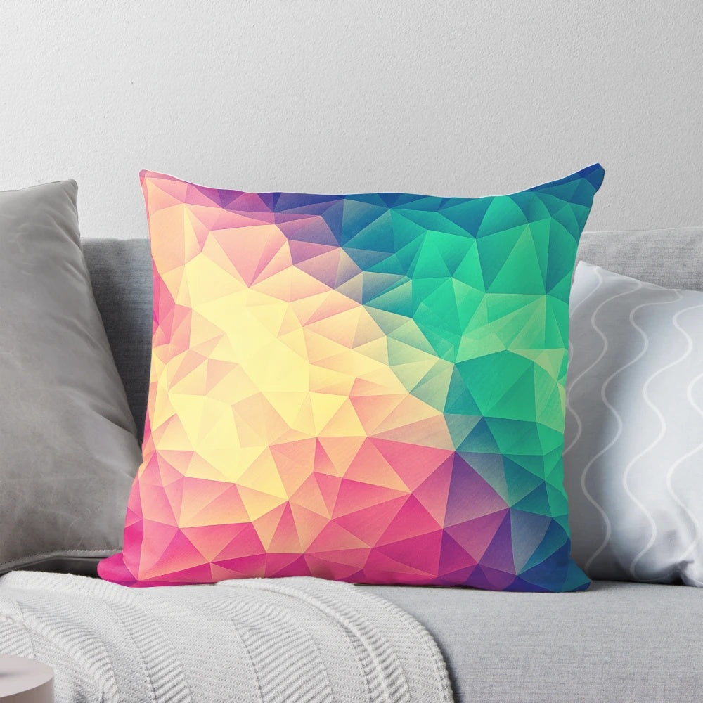Colorful abstract polygon pillow with a low poly triangle pattern and pride colors