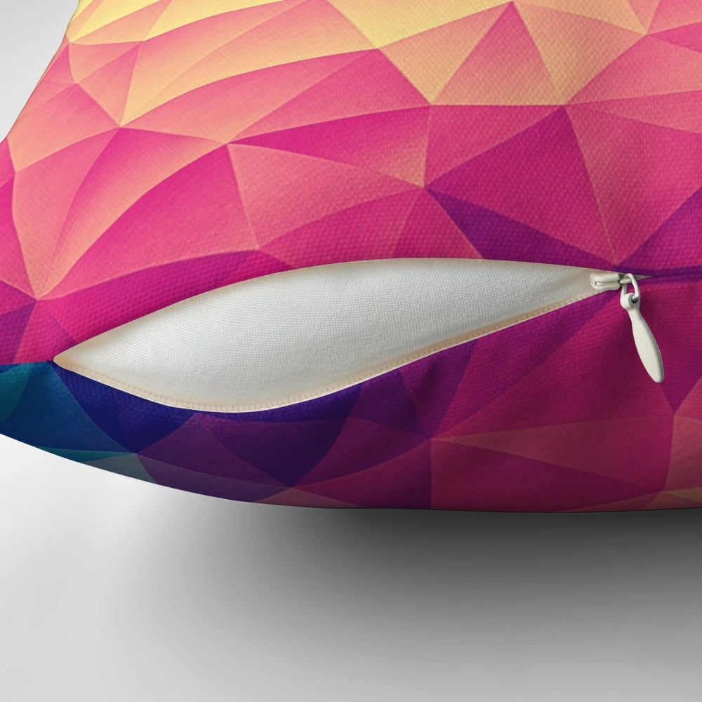 Colorful abstract polygon pillow with a low poly triangle pattern and pride colors