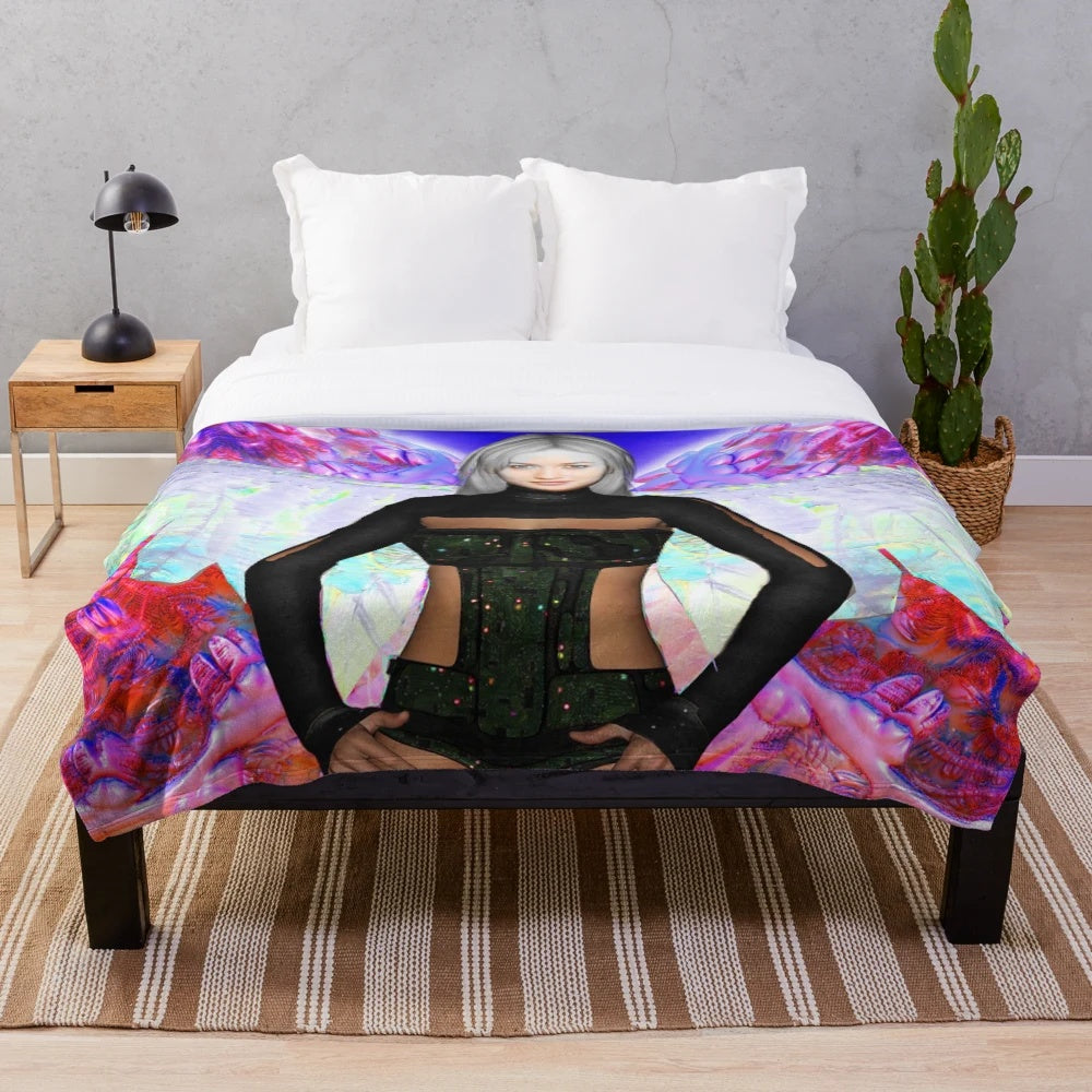 Vibrant abstract portrait of party angel on plush blanket
