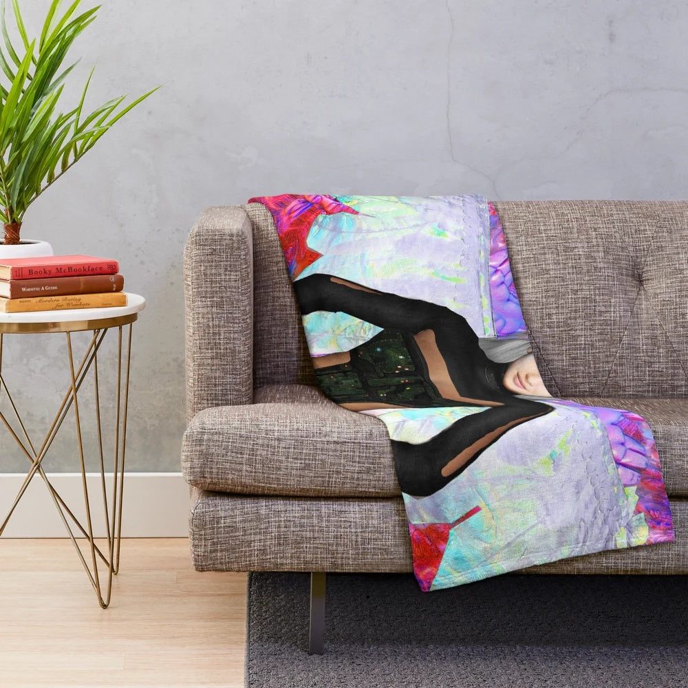 Vibrant abstract portrait of party angel on plush blanket
