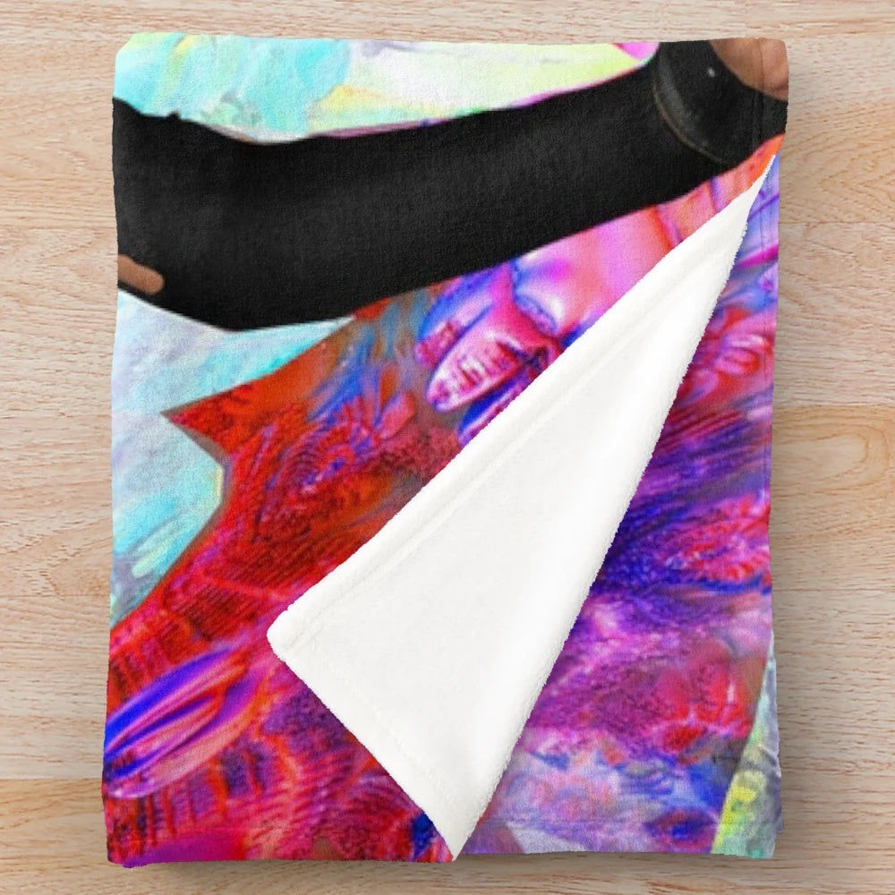 Vibrant abstract portrait of party angel on plush blanket