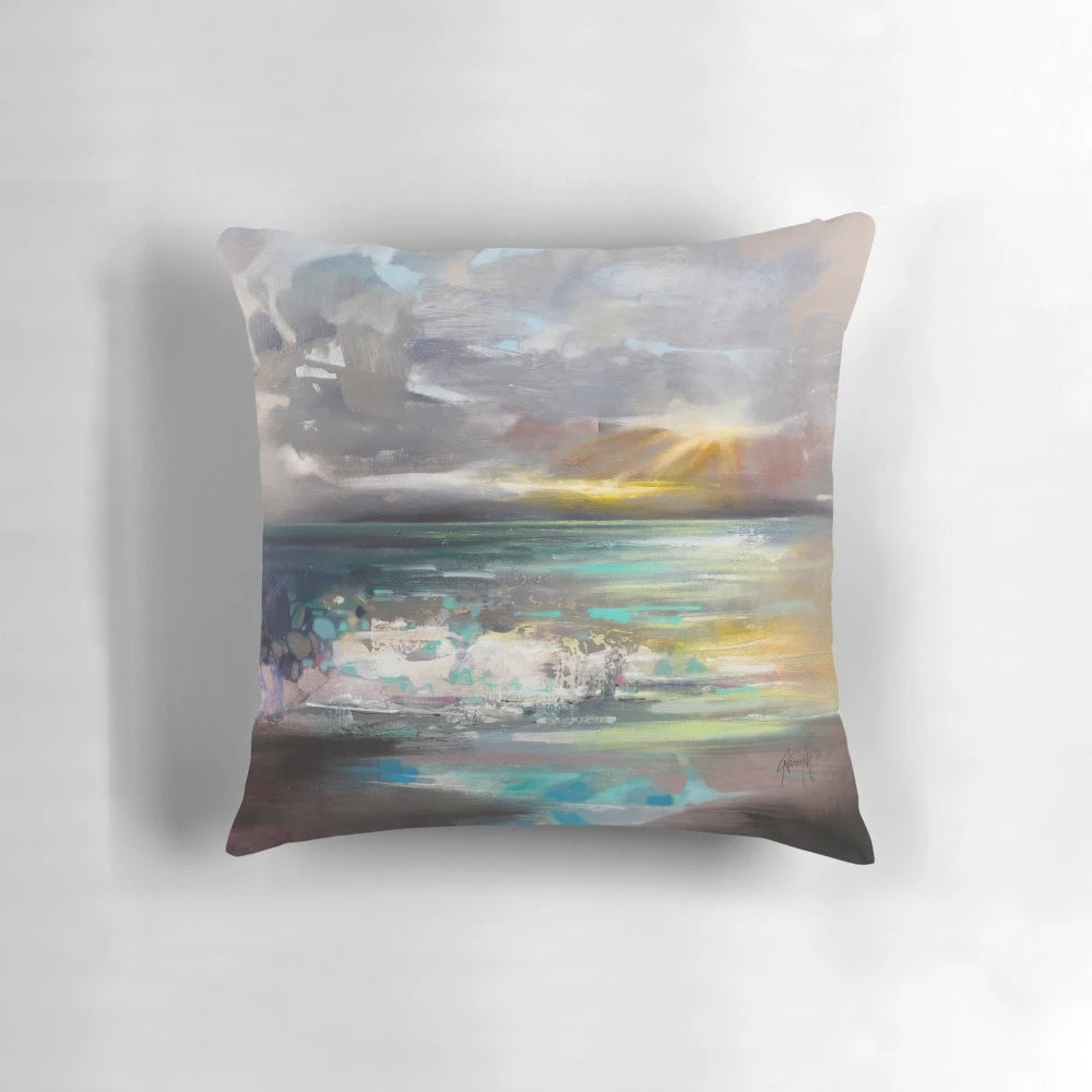 Colorful abstract Scottish highlands-inspired throw pillow