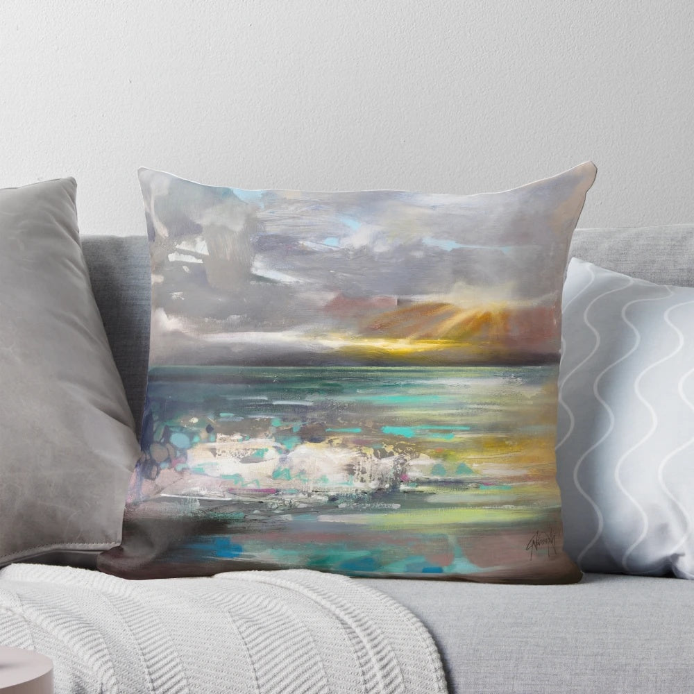 Colorful abstract Scottish highlands-inspired throw pillow