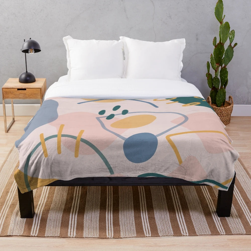 Colorful abstract shapes plush blanket for modern home