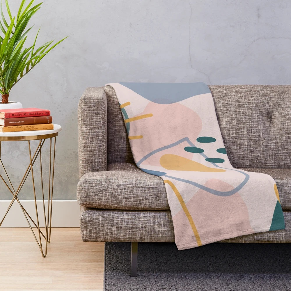 Colorful abstract shapes plush blanket for modern home