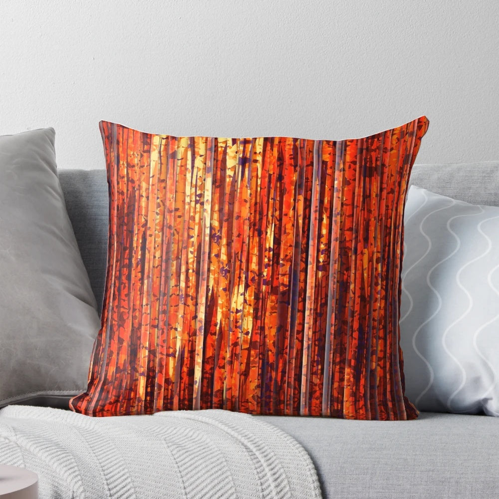Decorative throw pillow with abstract orange and yellow stripe pattern