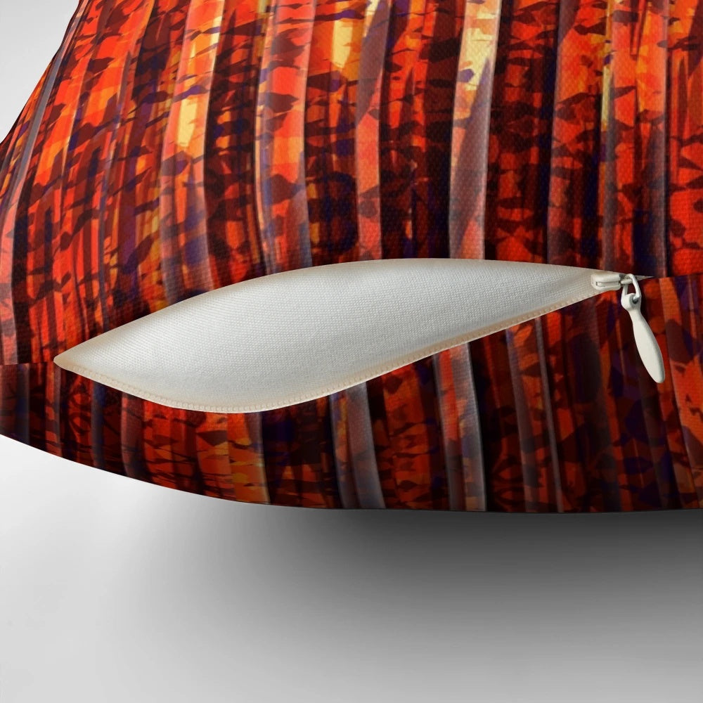 Decorative throw pillow with abstract orange and yellow stripe pattern