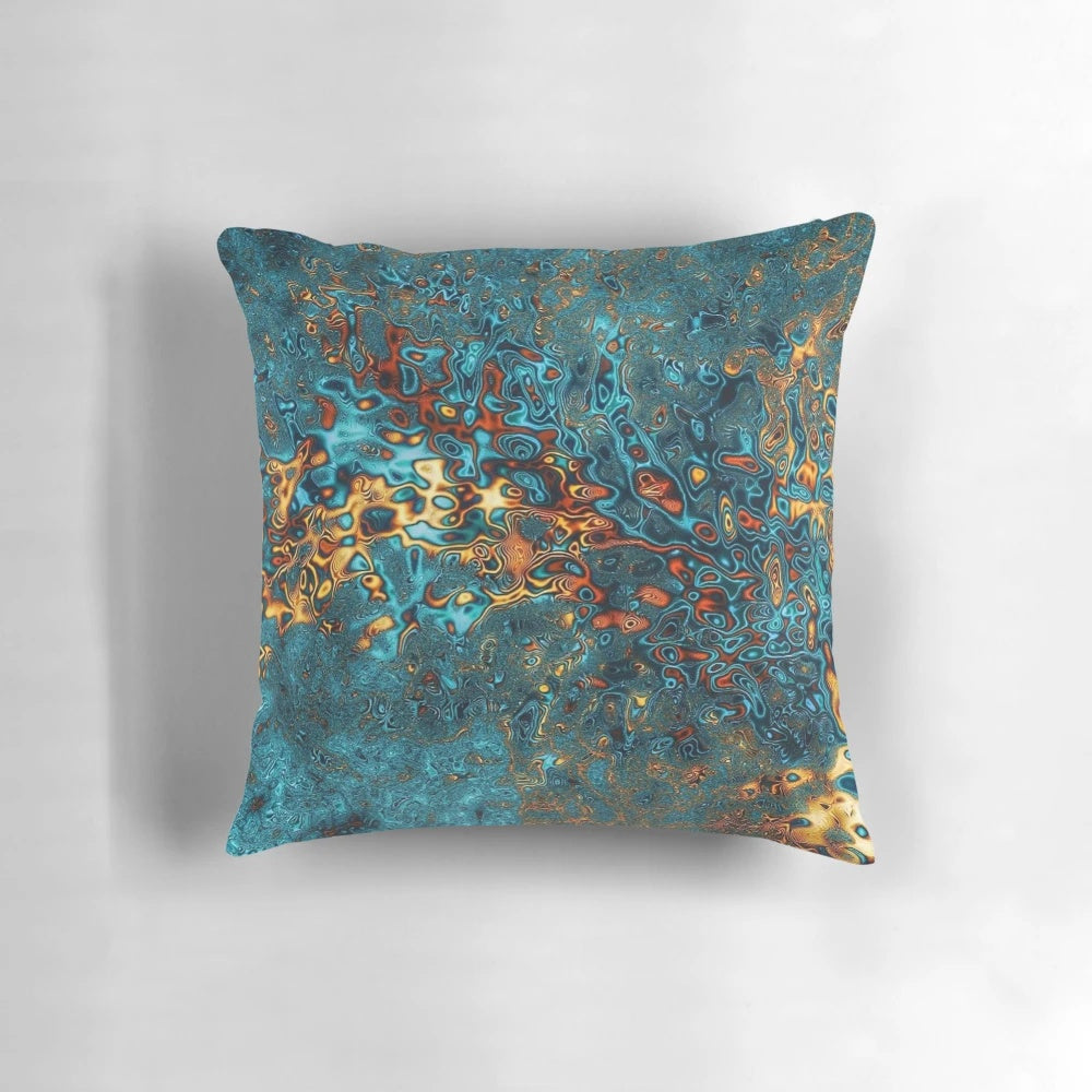 Vibrant abstract teal and gold fractal galaxy pattern decorative throw pillow