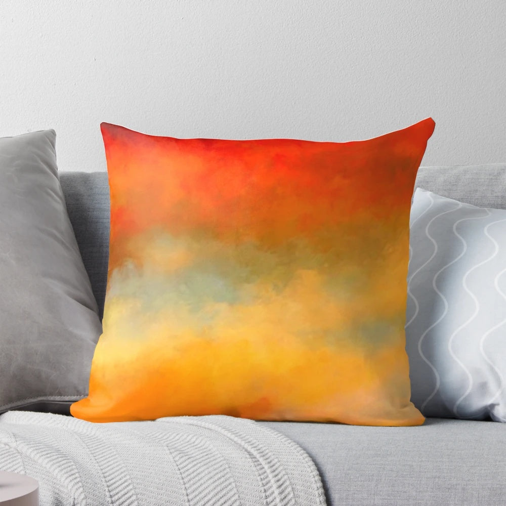 Colorful abstract design throw pillow with vibrant sunset colors