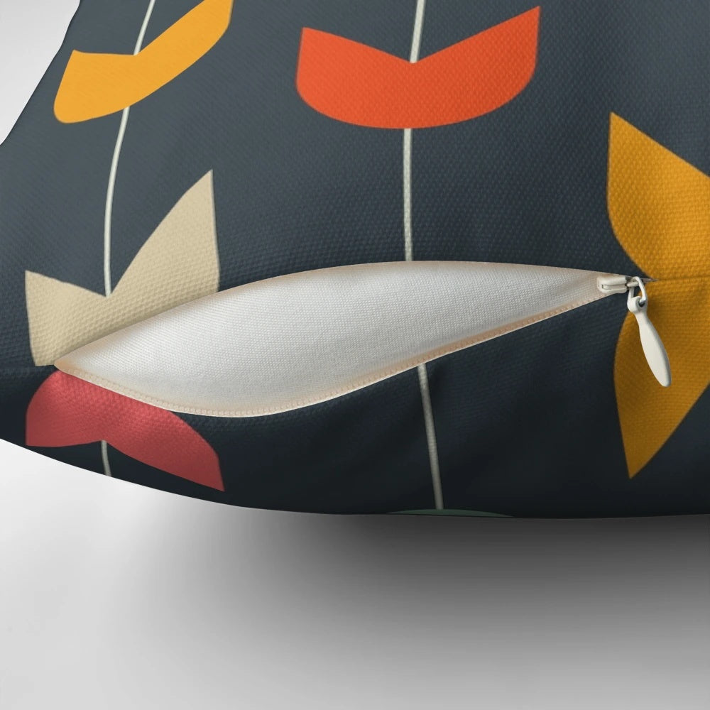 Colorful abstract tulip pattern printed on a decorative throw pillow