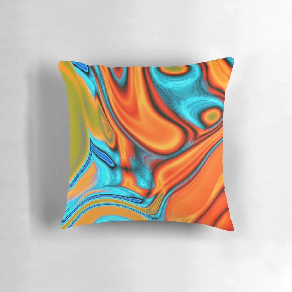 Vivid modern southwest abstract turquoise and orange swirls pillow