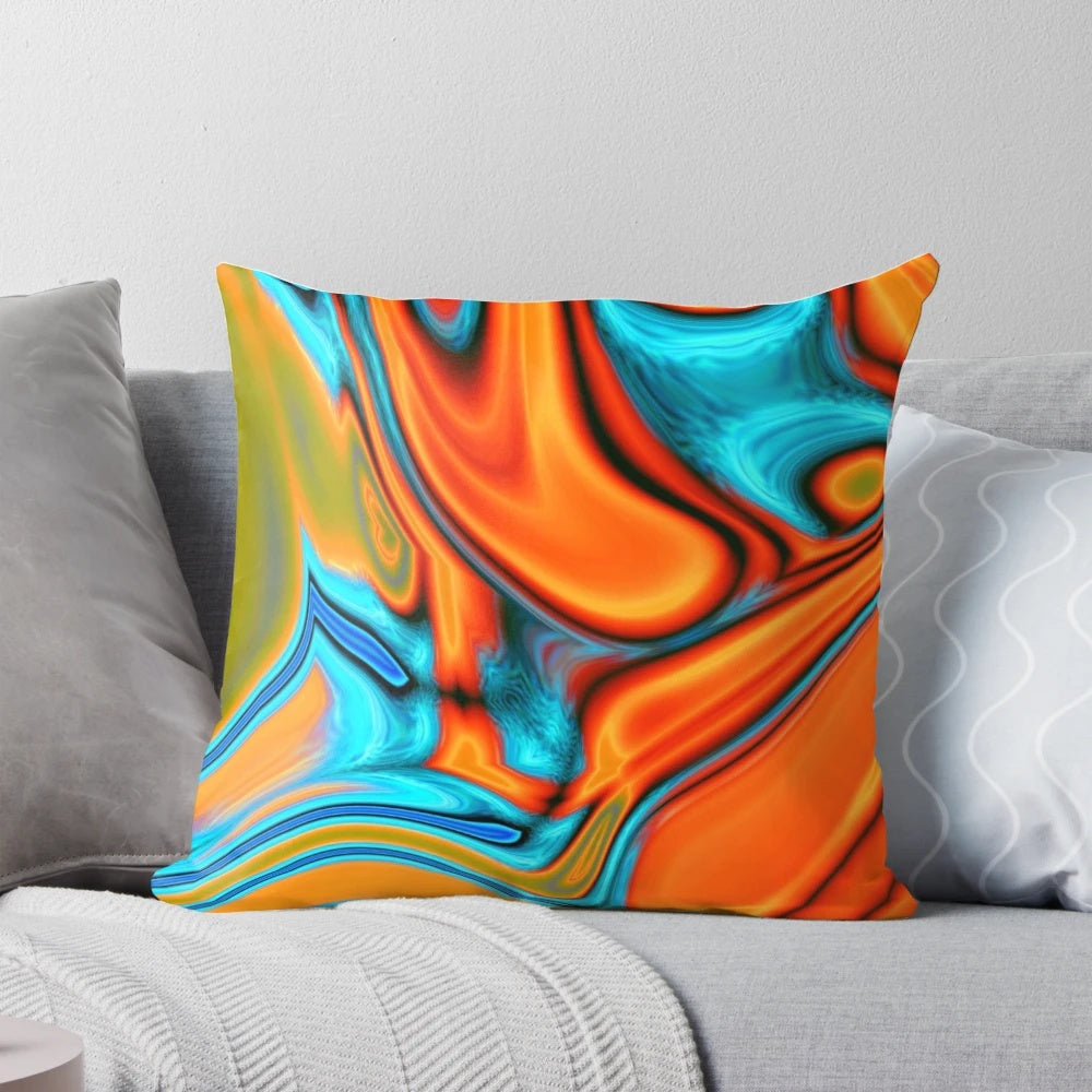 Vivid modern southwest abstract turquoise and orange swirls pillow