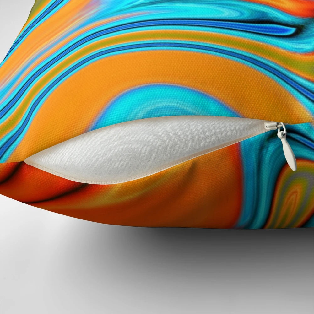 Vivid modern southwest abstract turquoise and orange swirls pillow