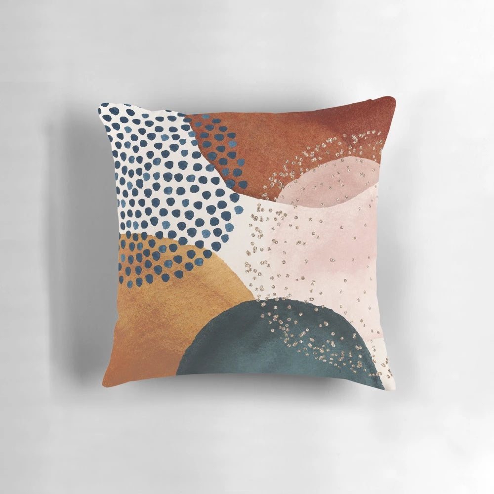 Colorful abstract watercolor painting in earthy tones of terracotta, green, and blush pink