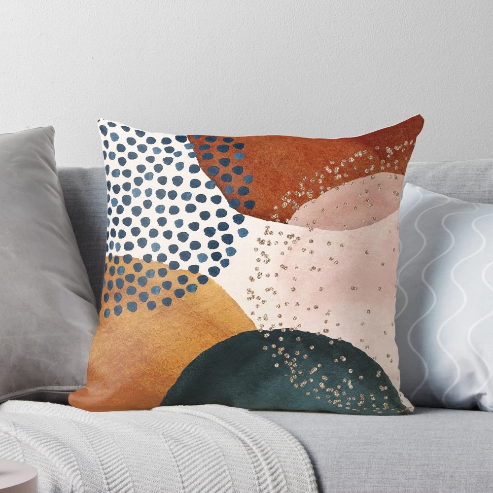 Colorful abstract watercolor painting in earthy tones of terracotta, green, and blush pink