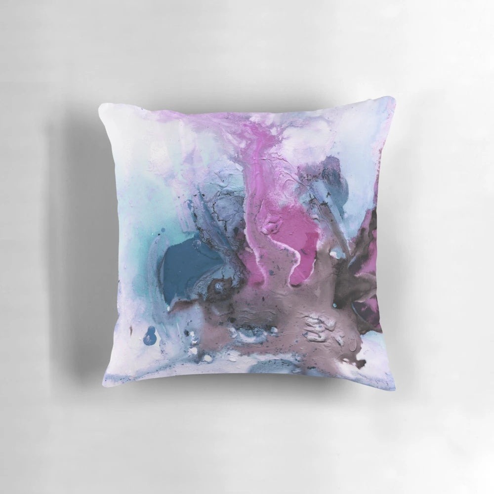 Colorful abstract watercolor painting decorative throw pillow in navy blue and purple