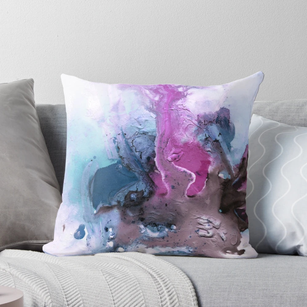 Colorful abstract watercolor painting decorative throw pillow in navy blue and purple
