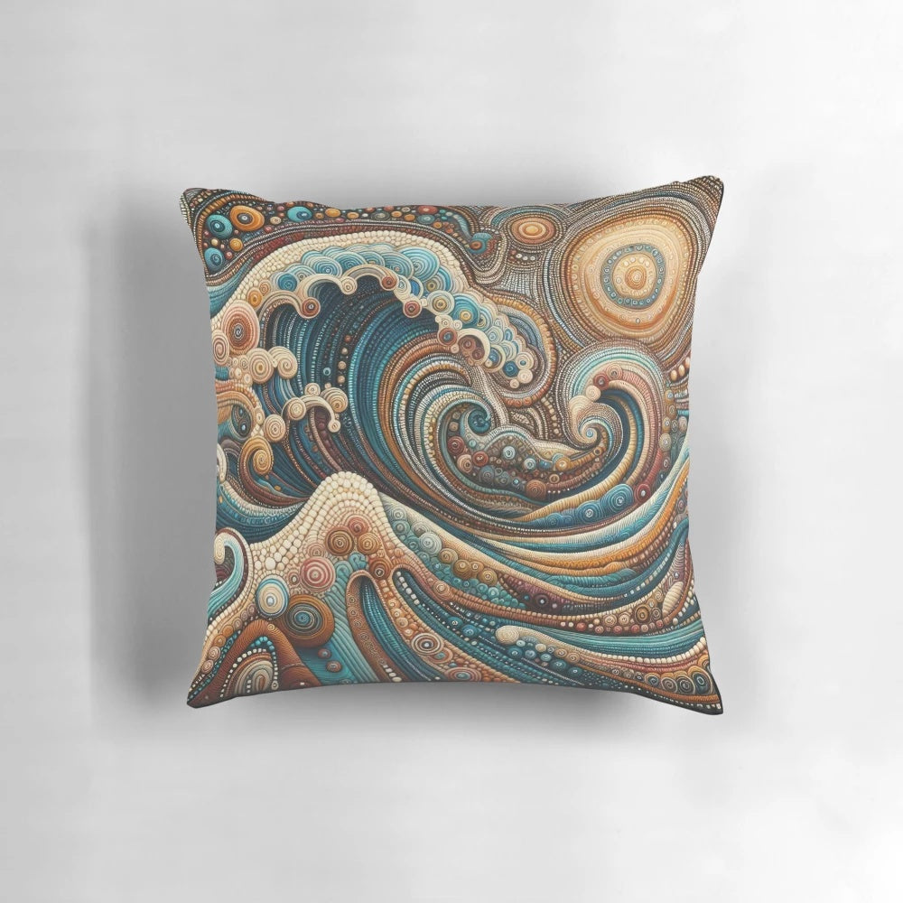 Colorful abstract wave design in traditional aboriginal Australian dot painting style