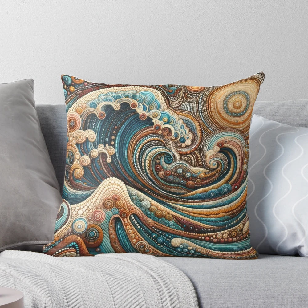 Colorful abstract wave design in traditional aboriginal Australian dot painting style