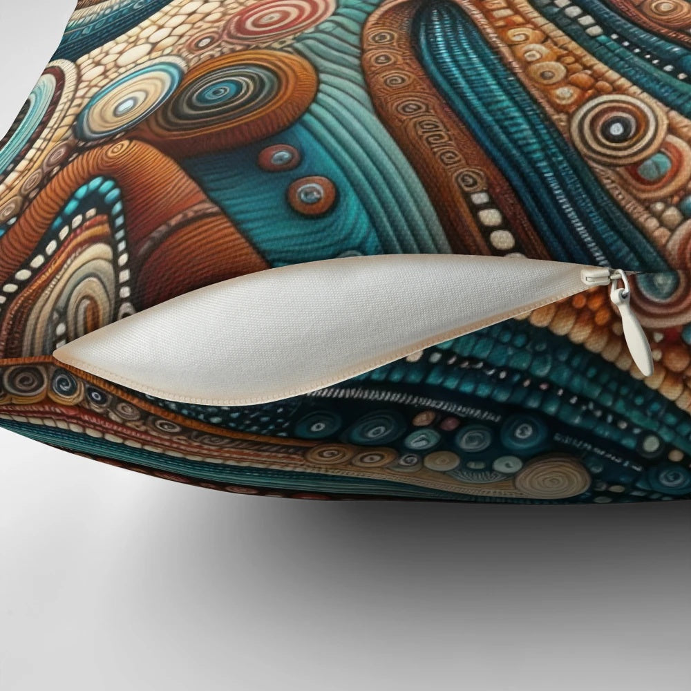 Colorful abstract wave design in traditional aboriginal Australian dot painting style