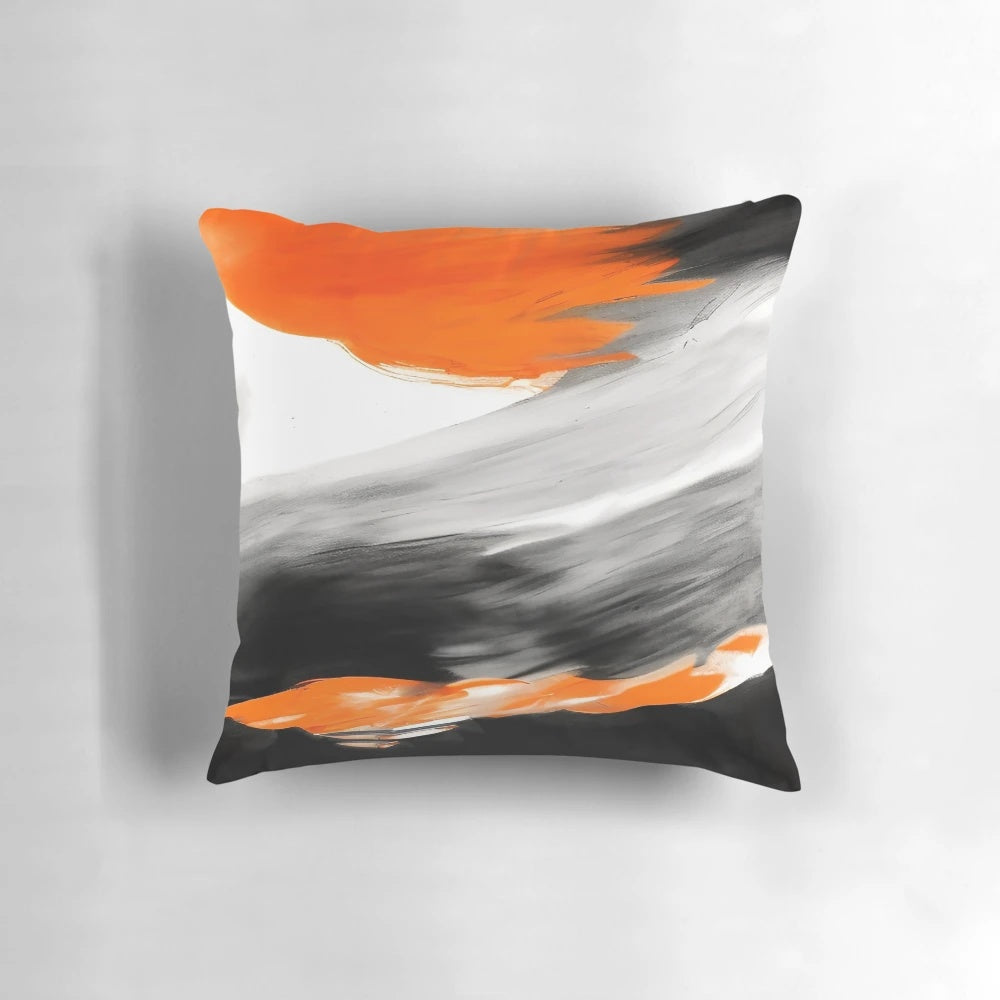 Stylish abstract waves pattern pillow in shades of orange, black, and gray
