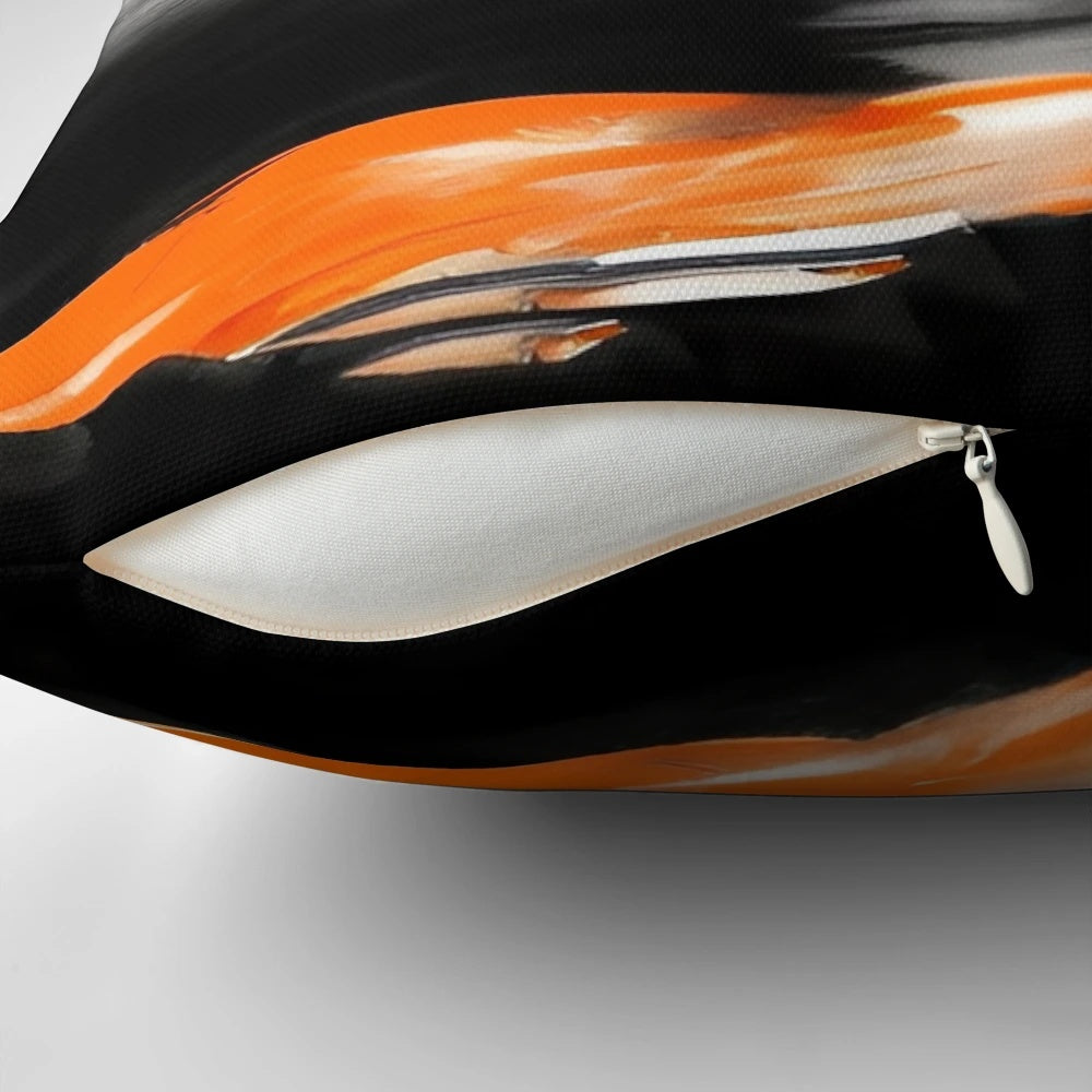 Stylish abstract waves pattern pillow in shades of orange, black, and gray