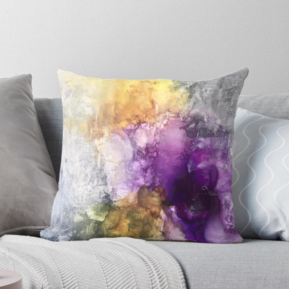 Vibrant purple and yellow patterned accent pillow