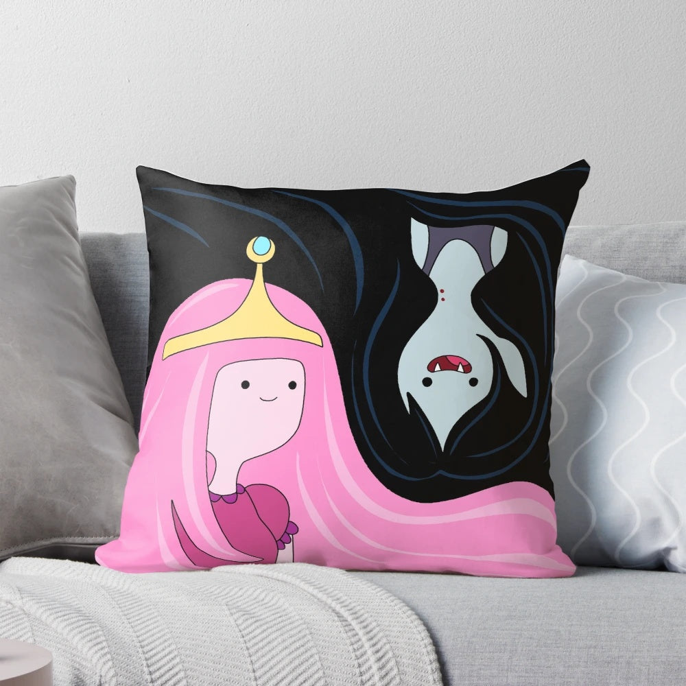 Colorful adventure time themed pillow with Princess Bubblegum and Marceline characters