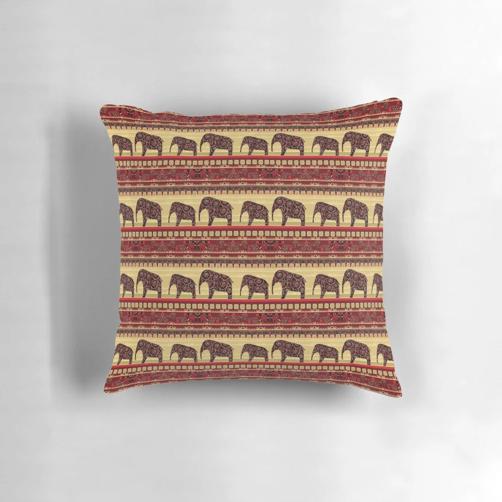 Colorful African-inspired throw pillow with abstract elephant design