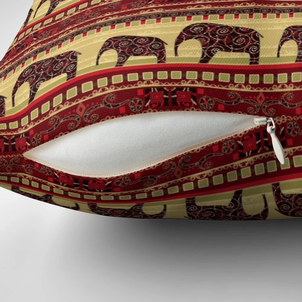 Colorful African-inspired throw pillow with abstract elephant design