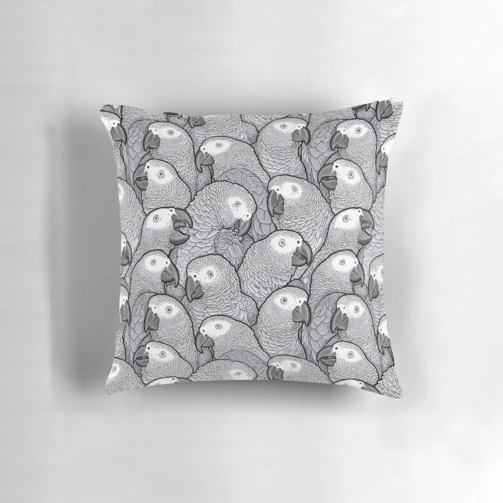 Colorful African Grey Parrot Throw Pillow with Detailed Pattern
