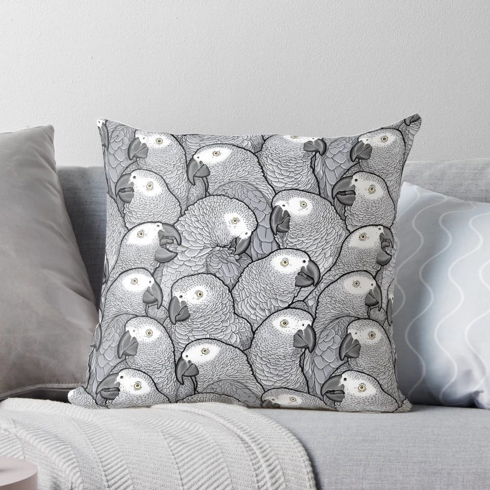 Colorful African Grey Parrot Throw Pillow with Detailed Pattern