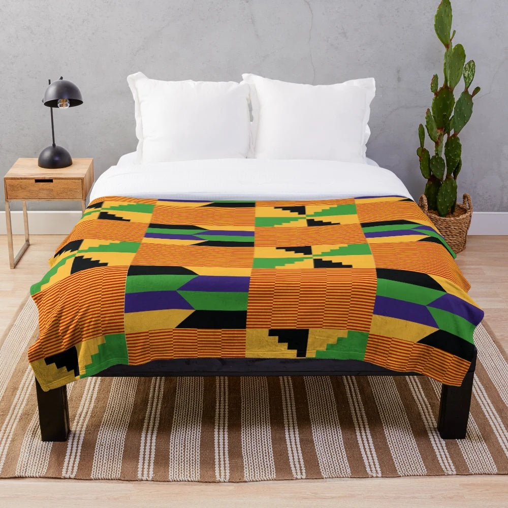 Colorful Kente cloth pattern plush blanket