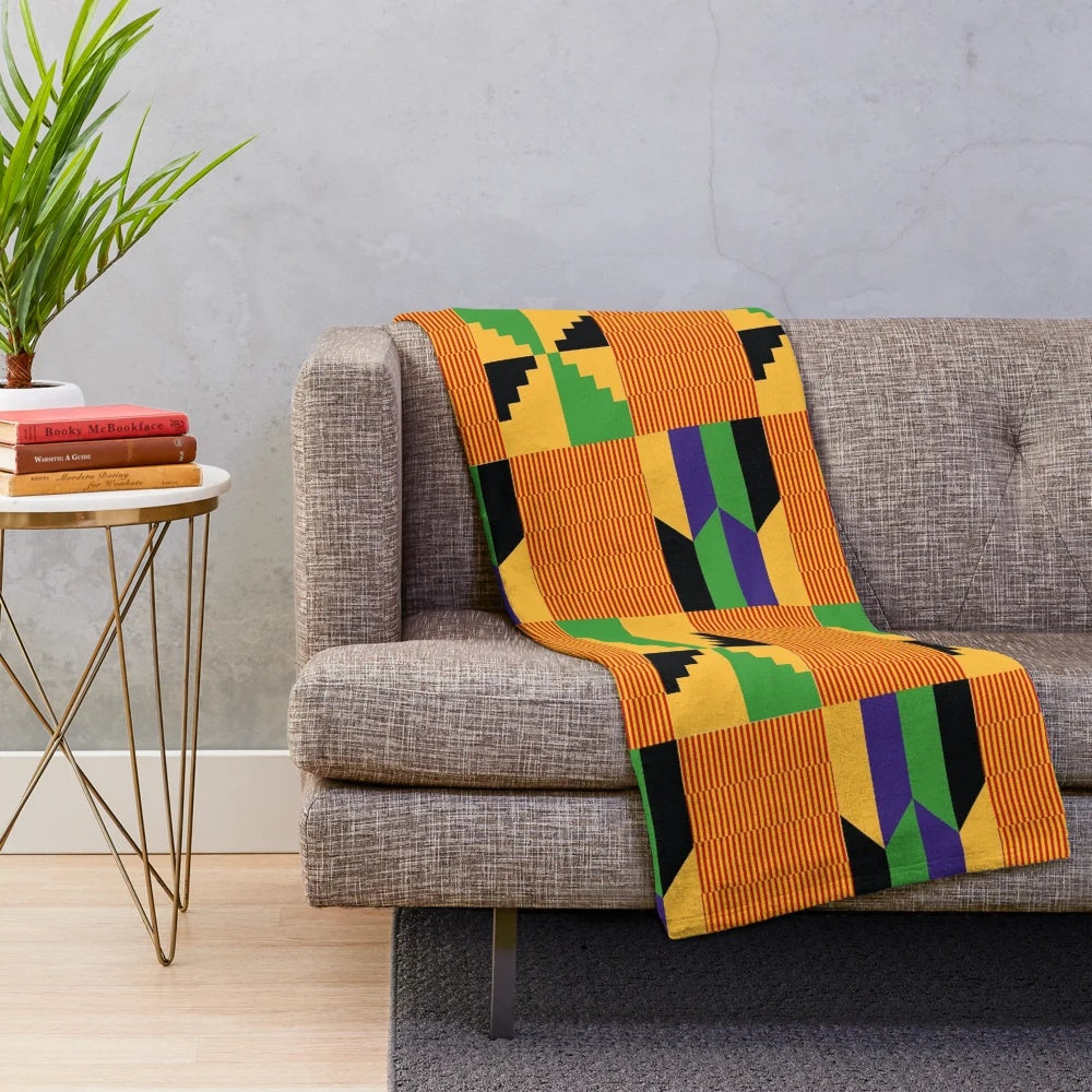 Colorful Kente cloth pattern plush blanket