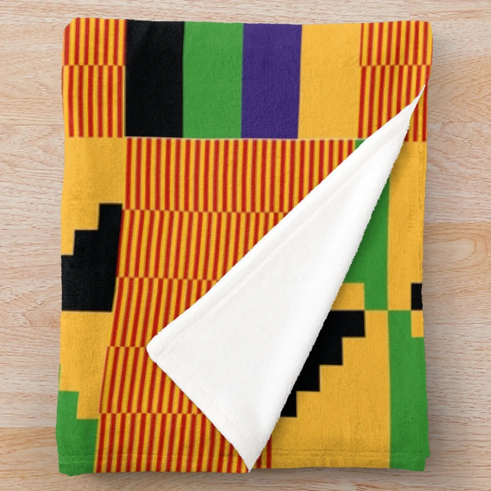 Colorful Kente cloth pattern plush blanket