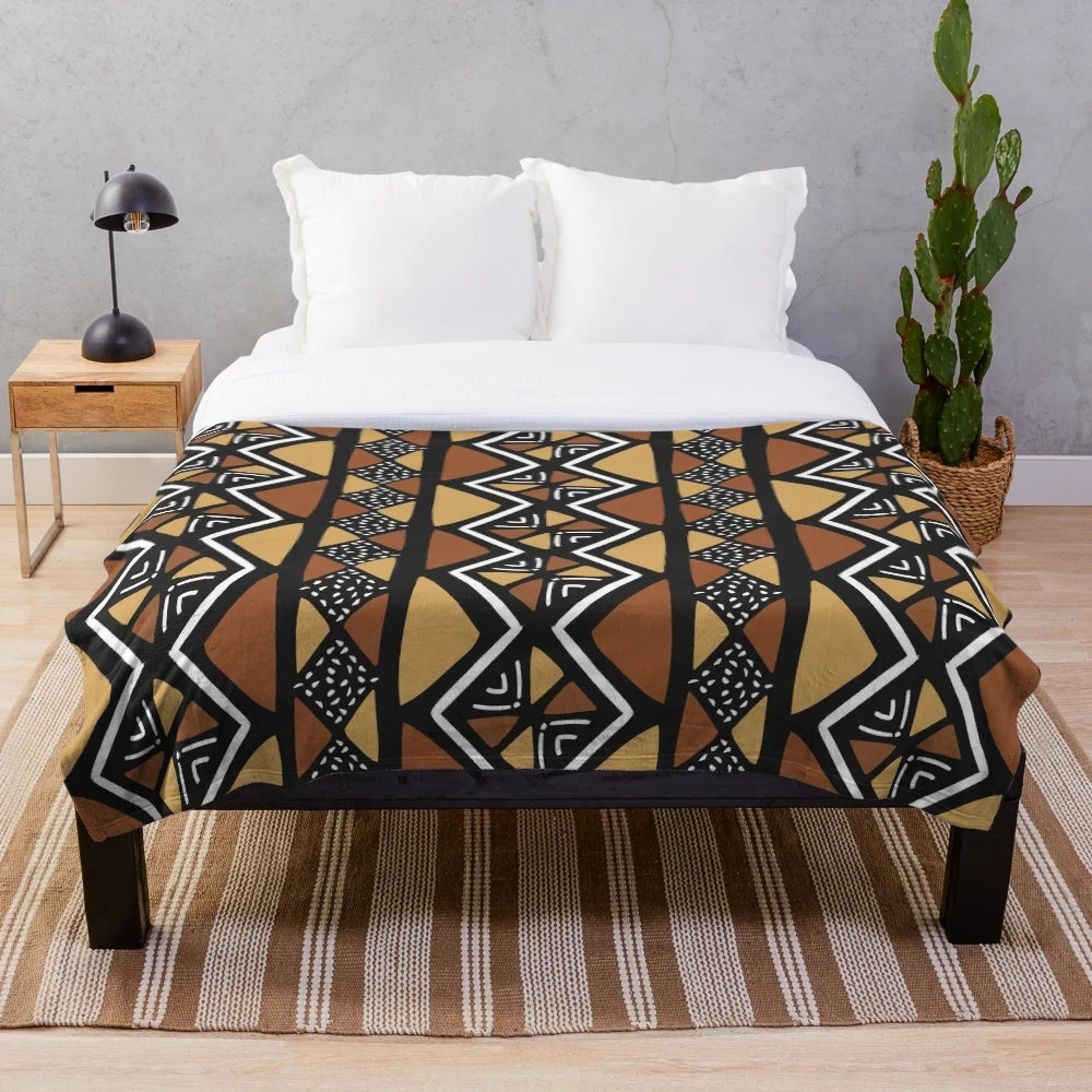 Multicolor African mud cloth plush blanket